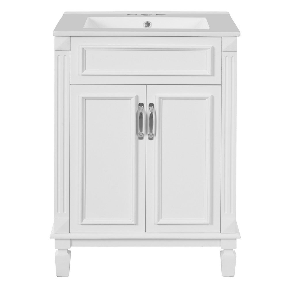 Azra Bathroom Vanity with Ceramic Sink | Soft-Close Doors | White Wood 24"