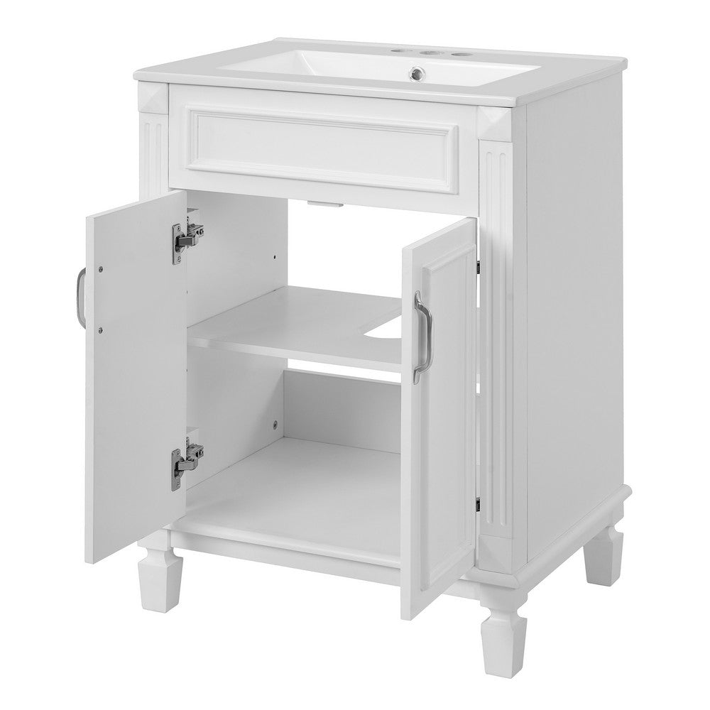 Azra Bathroom Vanity with Ceramic Sink | Soft-Close Doors | White Wood 24"