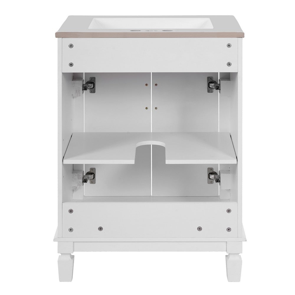 Azra Bathroom Vanity with Ceramic Sink | Soft-Close Doors | White Wood 24"
