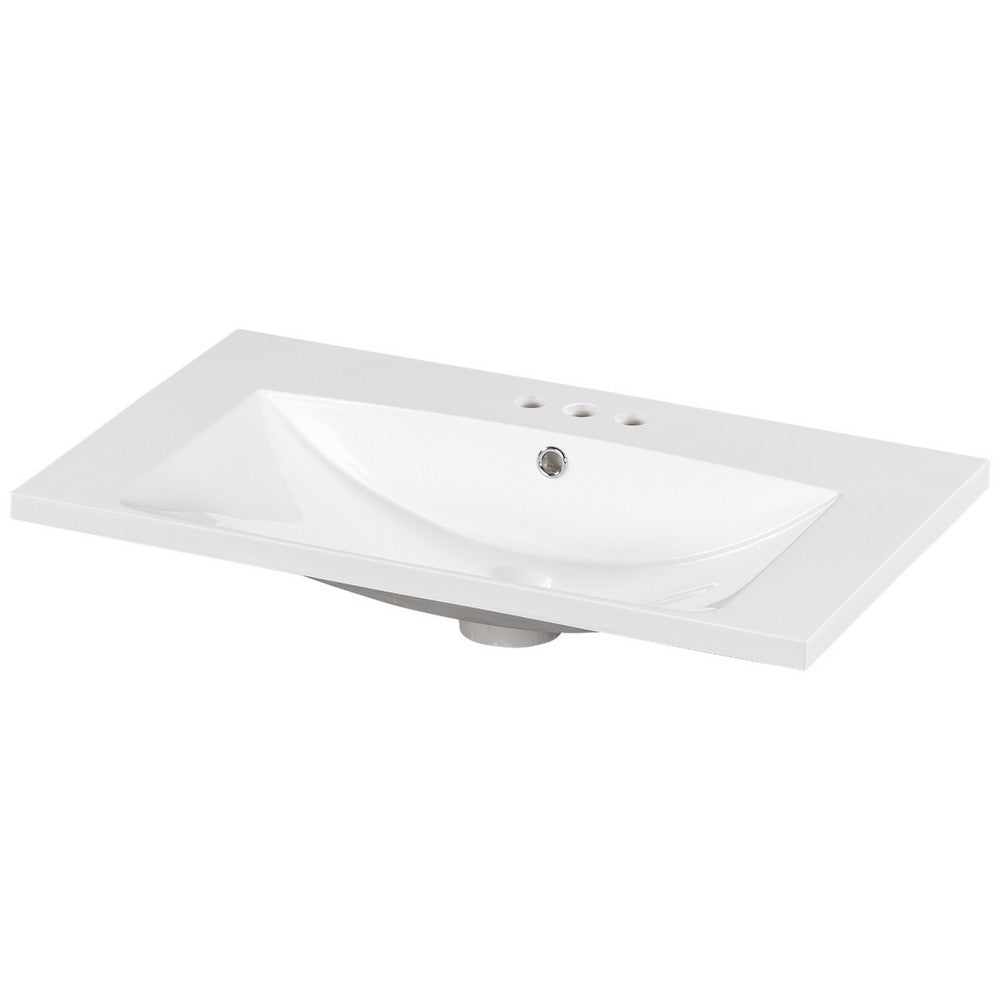 June Resin Vanity Top with Integrated Basin & Faucet Holes | White 30"