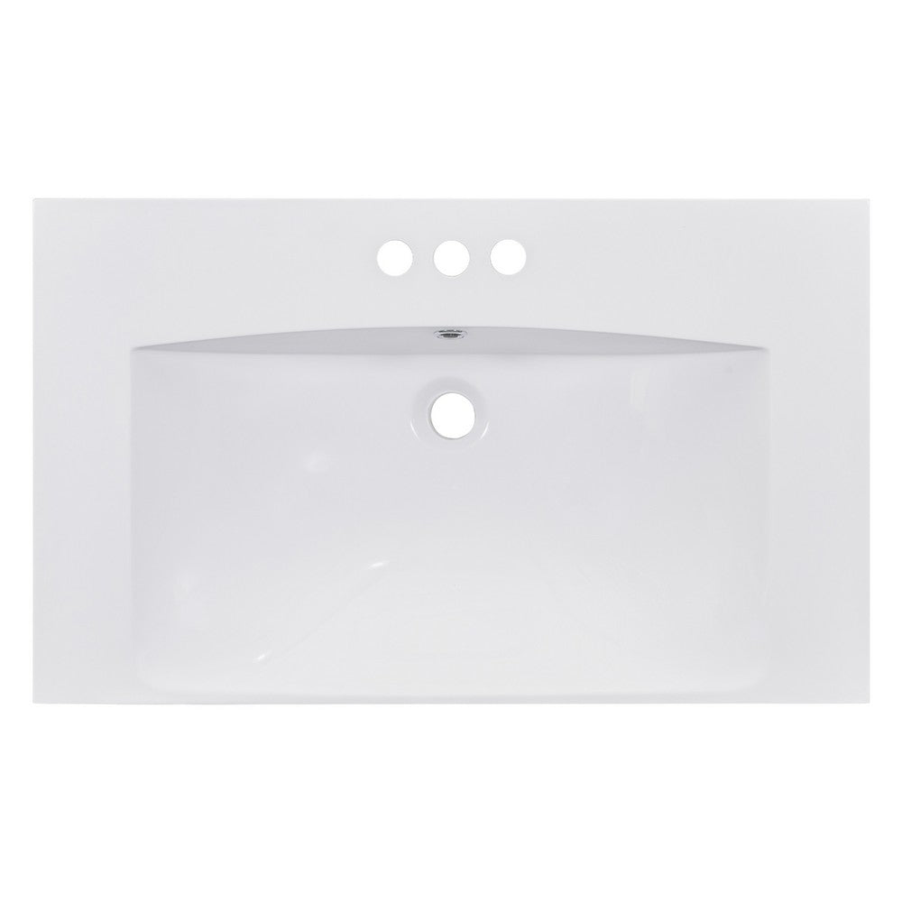 June Resin Vanity Top with Integrated Basin & Faucet Holes | White 30"