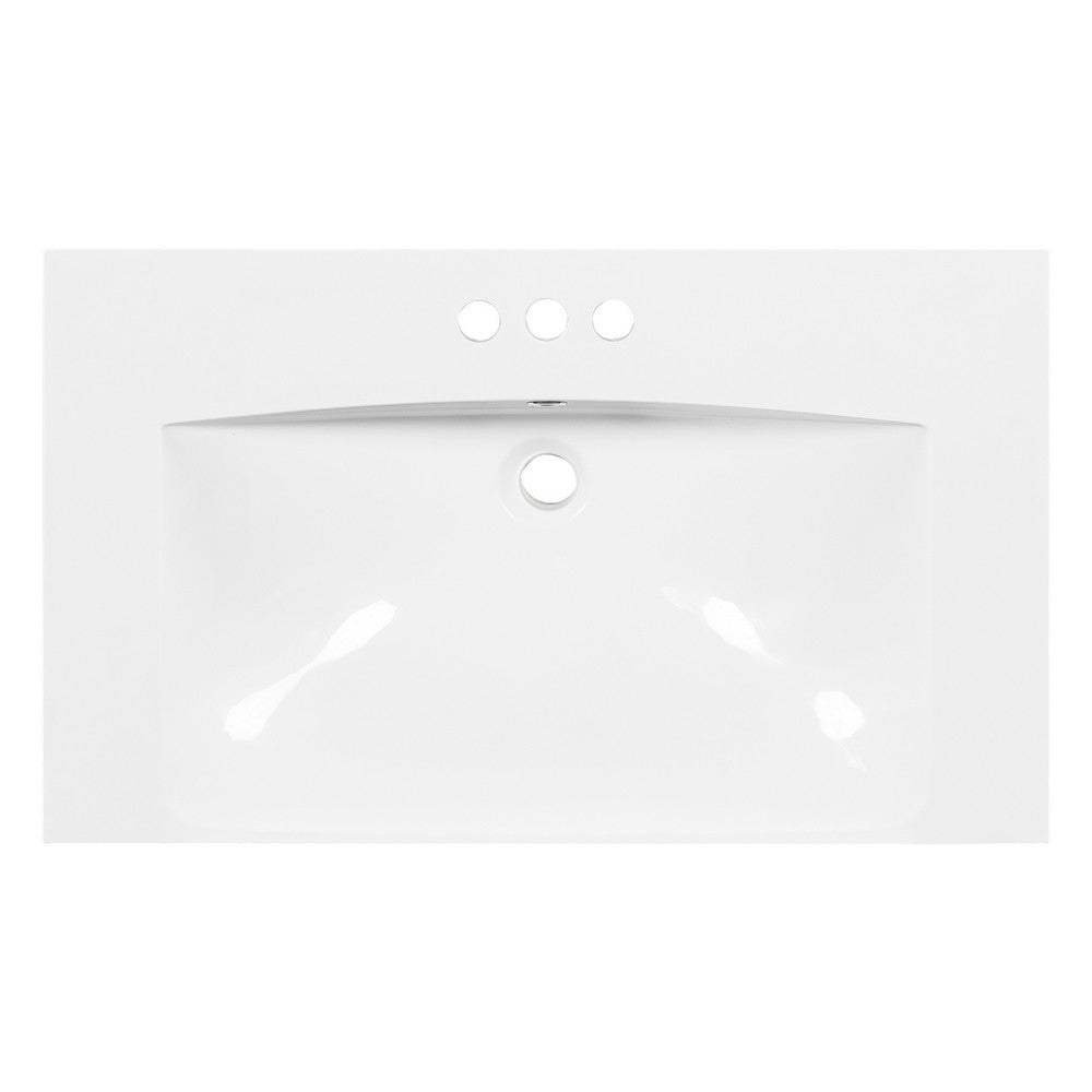 June Resin Vanity Top with Integrated Basin & Faucet Holes | White 30"