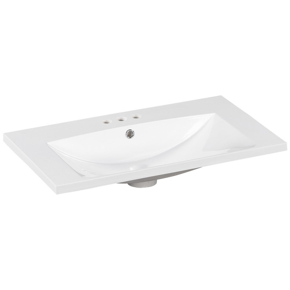 June Resin Vanity Top with Integrated Basin & Faucet Holes | White 30"