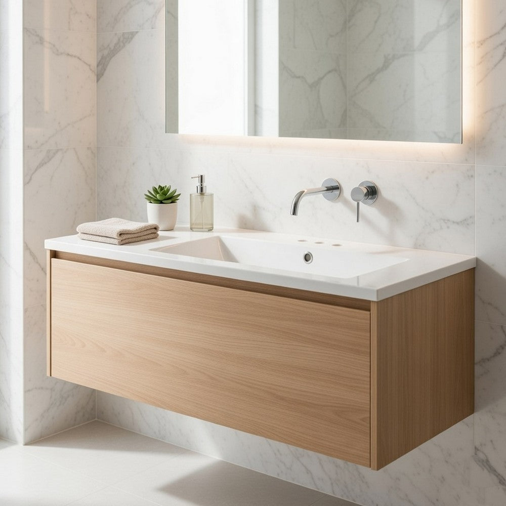 June Resin Vanity Top with Integrated Basin & Faucet Holes | White 30"