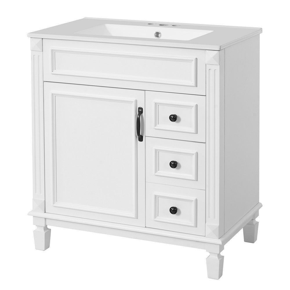 Xolo Bathroom Vanity with 2 Drawers | Ceramic Sink | White Wood 30"