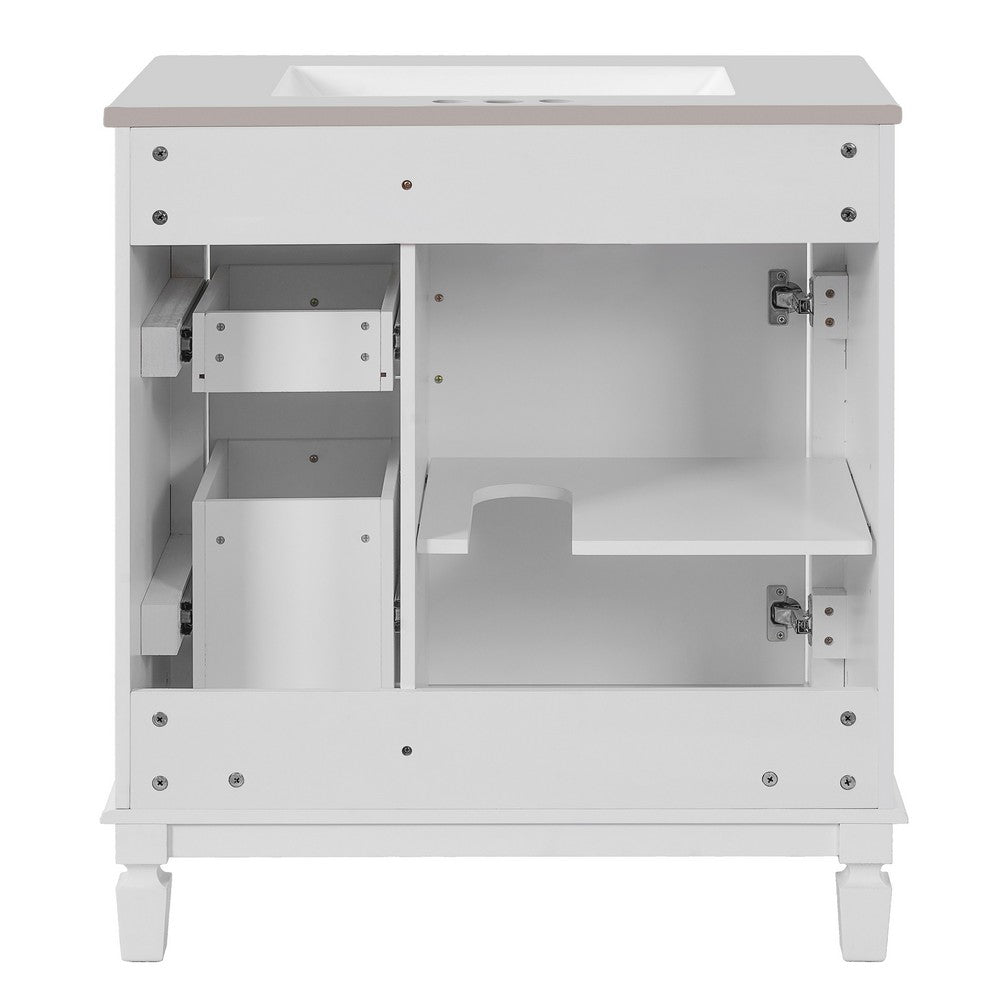 Xolo Bathroom Vanity with 2 Drawers | Ceramic Sink | White Wood 30"