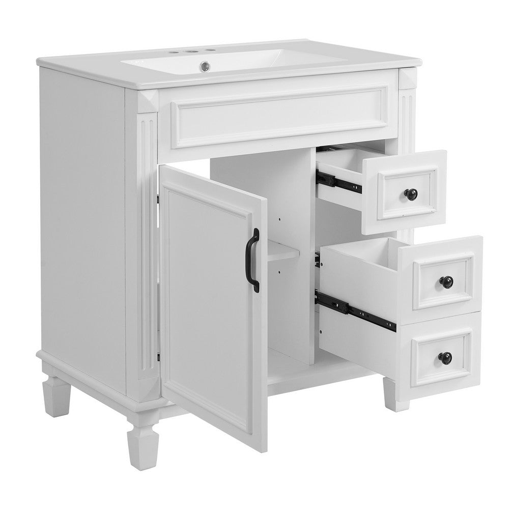Xolo Bathroom Vanity with 2 Drawers | Ceramic Sink | White Wood 30"