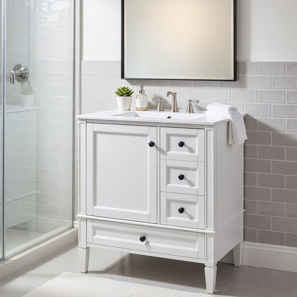 Cullen Bathroom Vanity with Ceramic Sink | 3 Drawers | Gray Wood 30"
