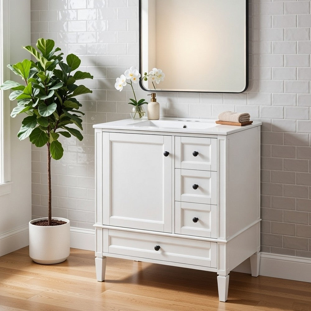 Cullen Bathroom Vanity with Ceramic Sink | 3 Drawers | Gray Wood 30"