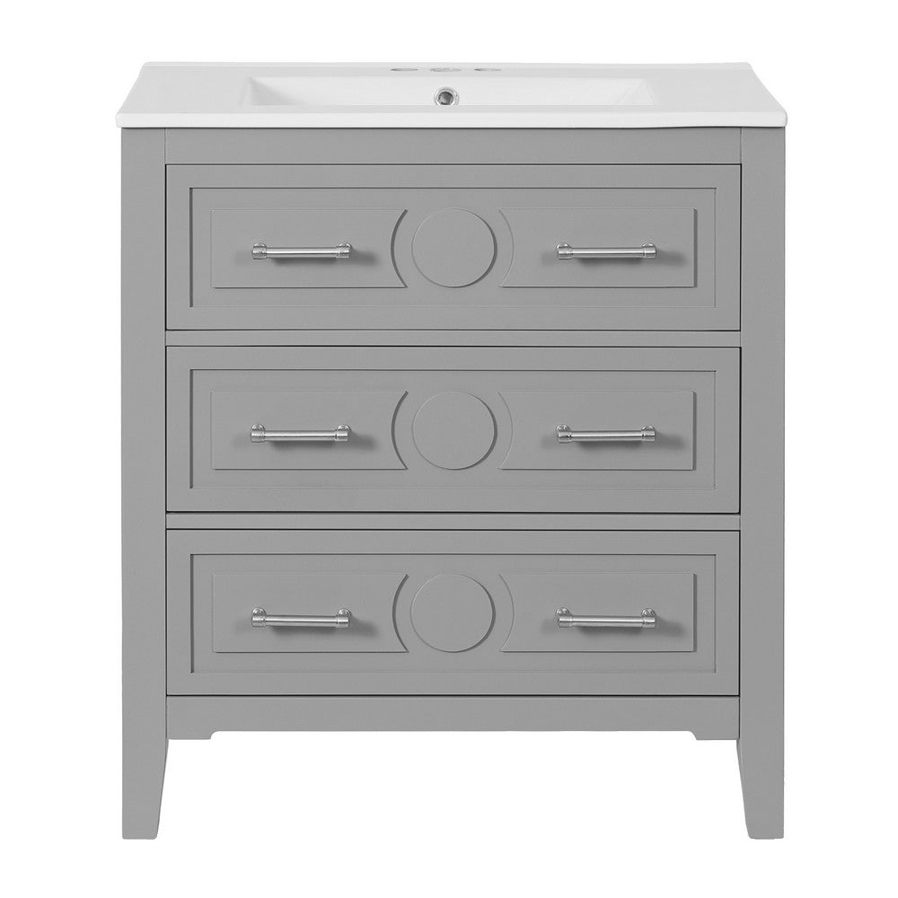 Solan Bathroom Vanity with Ceramic Sink | Chrome | Gray Solid Wood 30"
