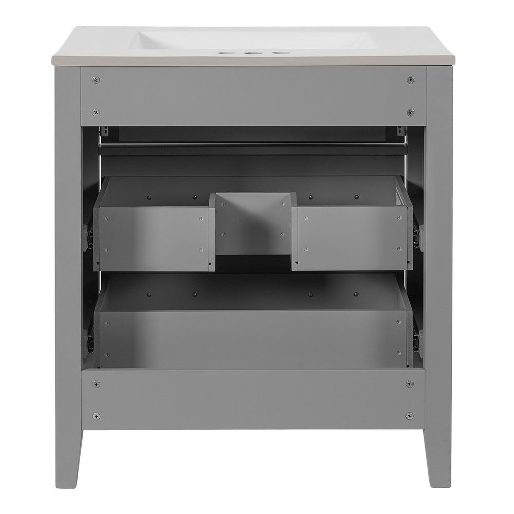 Solan Bathroom Vanity with Ceramic Sink | Chrome | Gray Solid Wood 30"