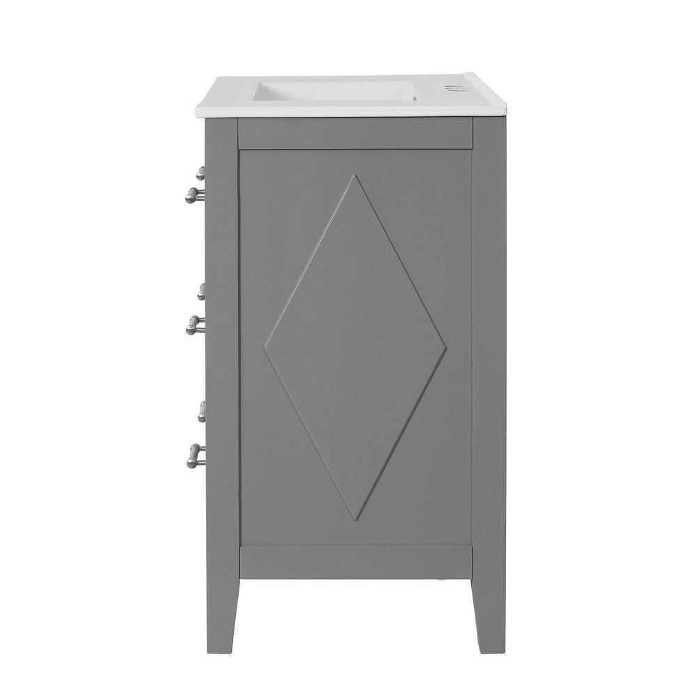 Solan Bathroom Vanity with Ceramic Sink | Chrome | Gray Solid Wood 30"