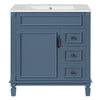 Xolo Bathroom Vanity | 2 Drawers & Ceramic Sink | Blue Solid Wood 30"