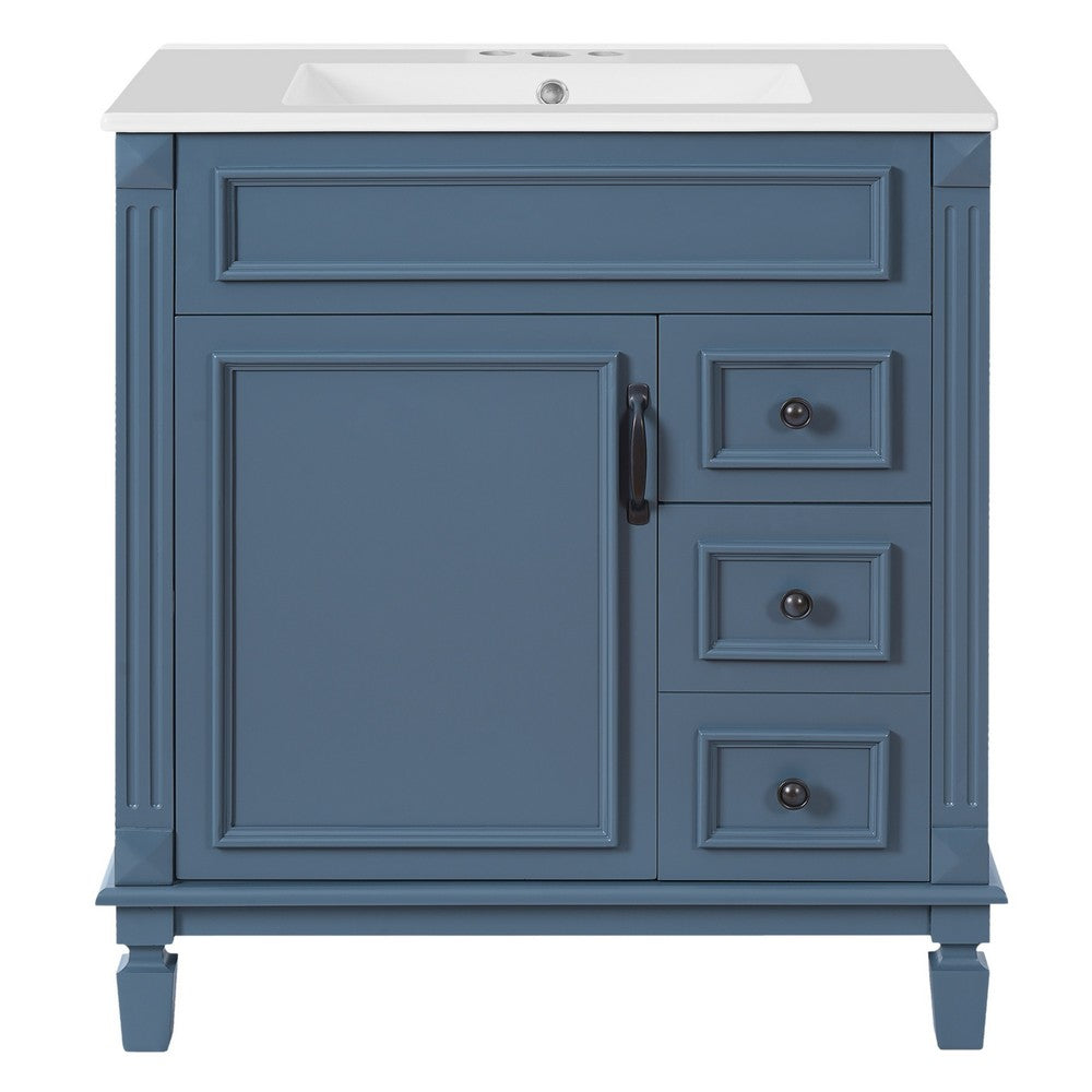 Xolo Bathroom Vanity | 2 Drawers & Ceramic Sink | Blue Solid Wood 30"