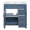 Xolo Bathroom Vanity | 2 Drawers & Ceramic Sink | Blue Solid Wood 30"