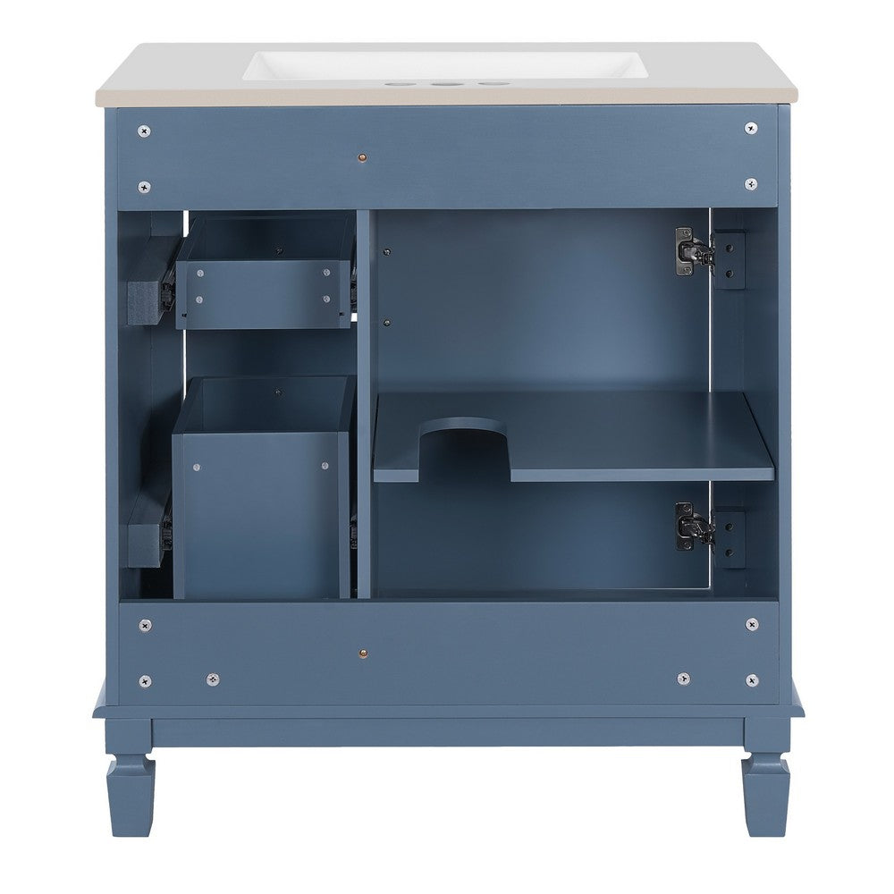 Xolo Bathroom Vanity | 2 Drawers & Ceramic Sink | Blue Solid Wood 30"