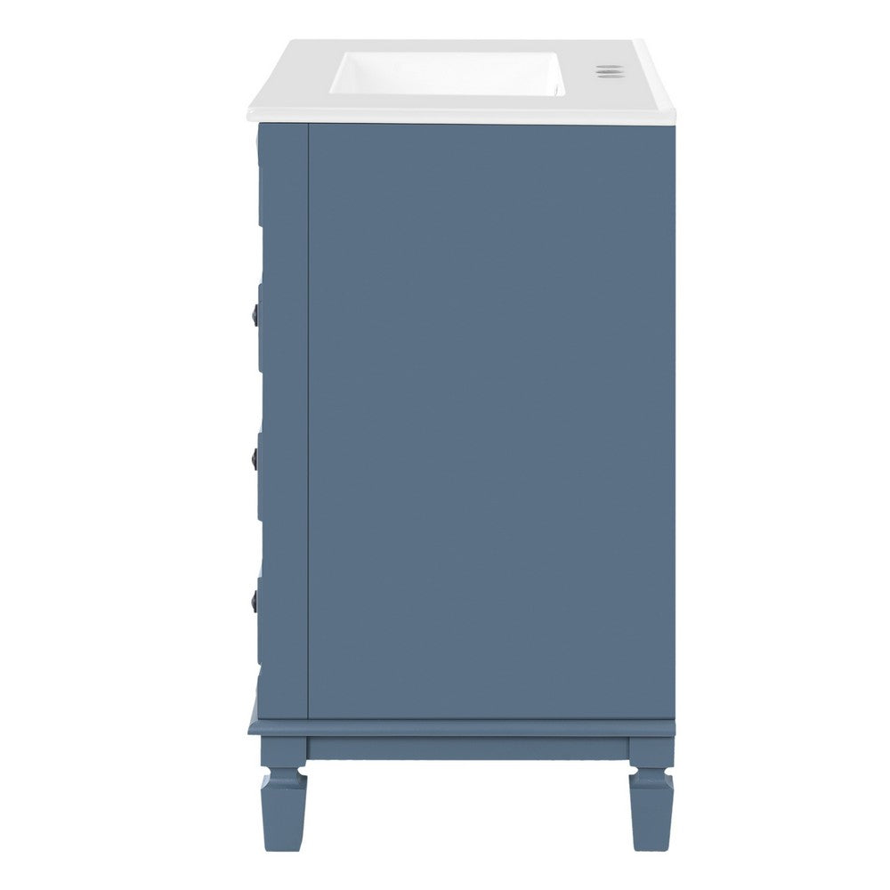 Xolo Bathroom Vanity | 2 Drawers & Ceramic Sink | Blue Solid Wood 30"