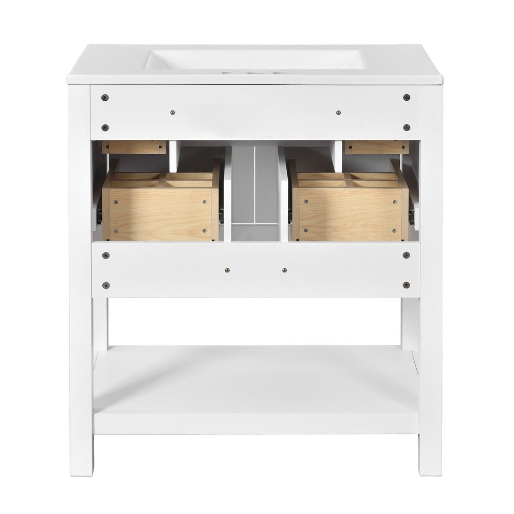 Velly Bathroom Vanity with Ceramic Sink | 5 Drawers & Shelf | White 30"