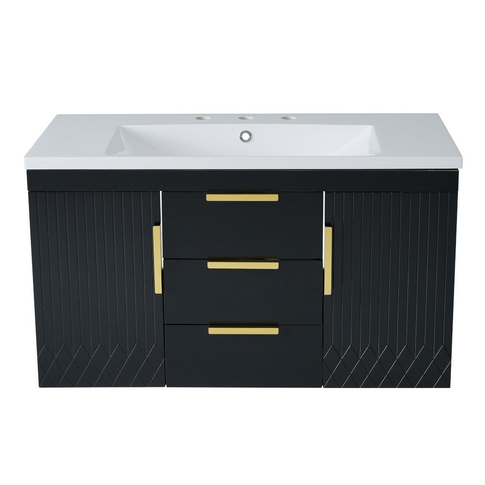 Jayz Floating Vanity with Sink | Gold Accents | Black Textured Wood 36"