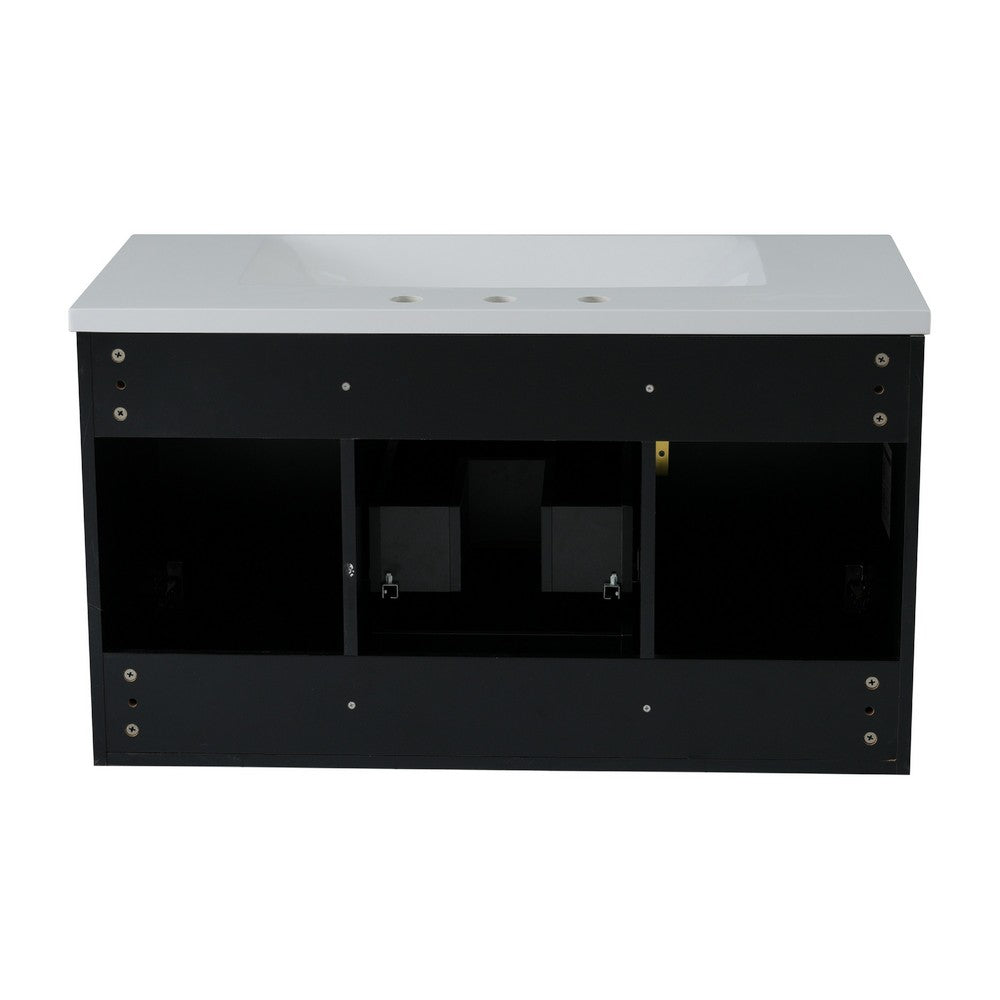 Jayz Floating Vanity with Sink | Gold Accents | Black Textured Wood 36"