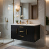 Jayz Floating Vanity with Sink | Gold Accents | Black Textured Wood 36"