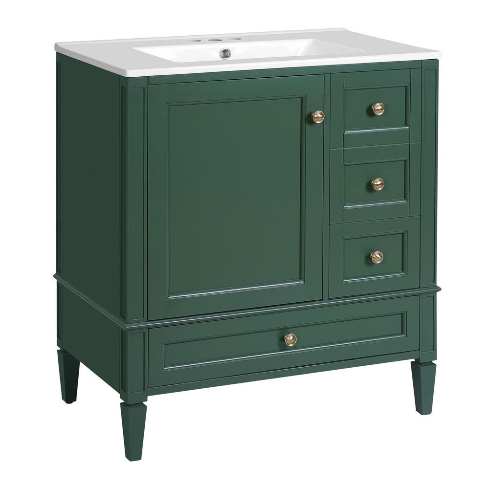 Cullen Bathroom Vanity with Ceramic Sink | 3 Drawers | Green Wood 30"