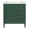 Cullen Bathroom Vanity with Ceramic Sink | 3 Drawers | Green Wood 30"