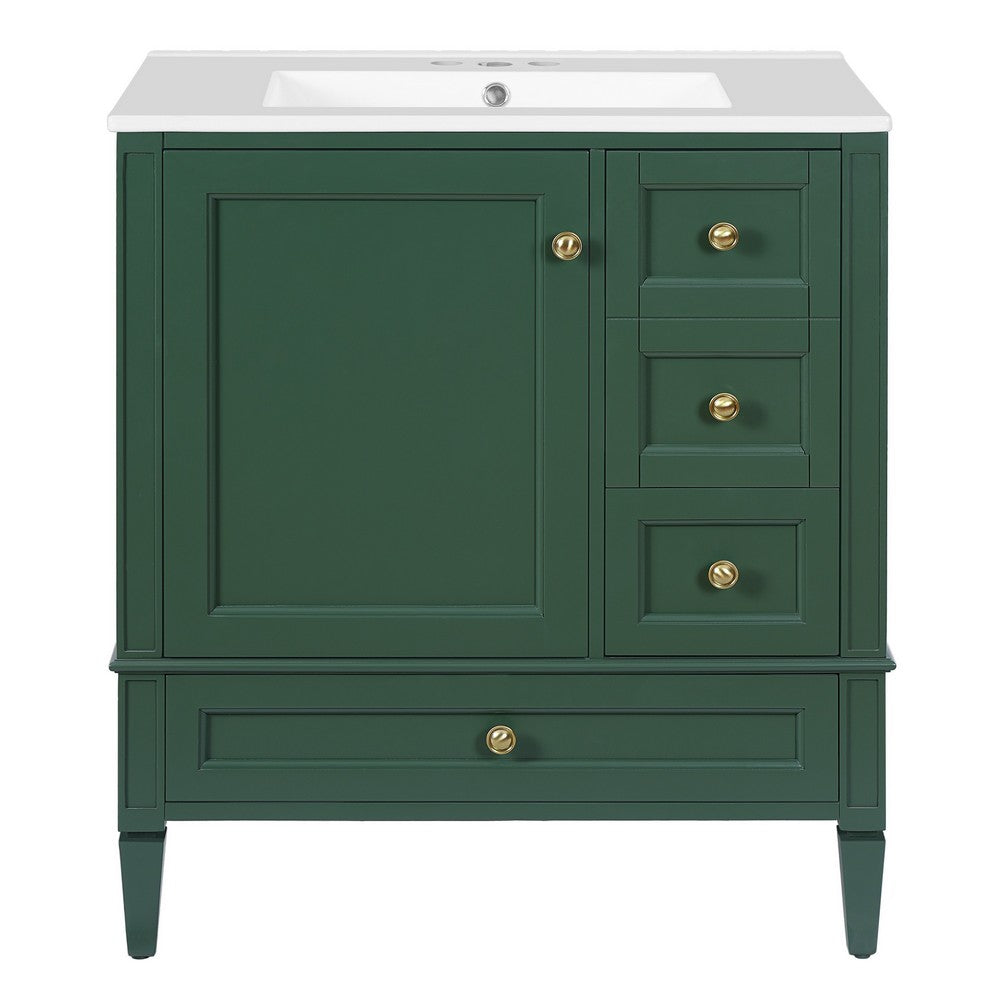 Cullen Bathroom Vanity with Ceramic Sink | 3 Drawers | Green Wood 30"