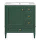 Cullen Bathroom Vanity with Ceramic Sink | 3 Drawers | Green Wood 30"