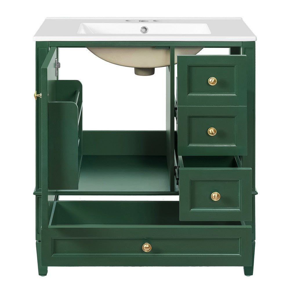 Cullen Bathroom Vanity with Ceramic Sink | 3 Drawers | Green Wood 30"