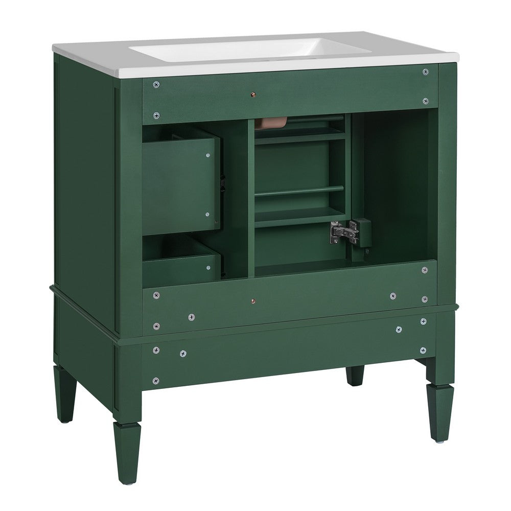 Cullen Bathroom Vanity with Ceramic Sink | 3 Drawers | Green Wood 30"