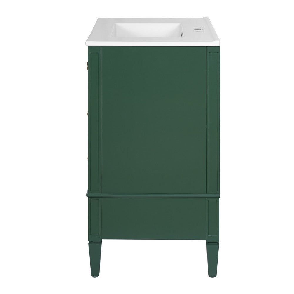 Cullen Bathroom Vanity with Ceramic Sink | 3 Drawers | Green Wood 30"