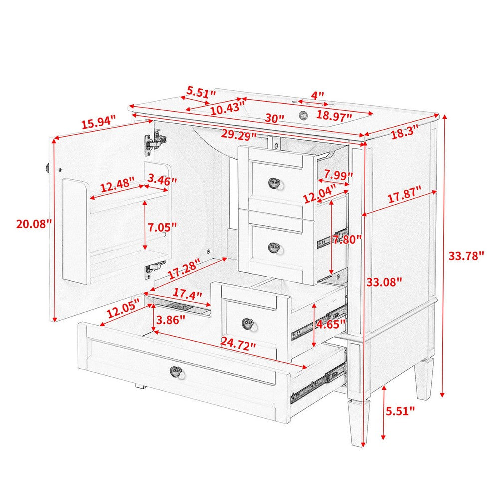 Cullen Bathroom Vanity with Ceramic Sink | 3 Drawers | Green Wood 30"