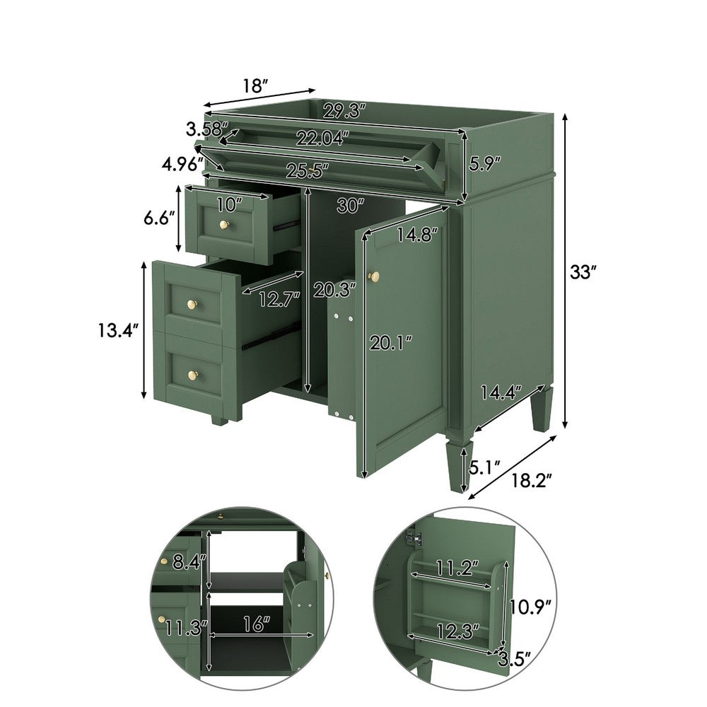 Zake Bathroom Vanity Cabinet with Tip-Out Drawers | Green Wood 30"
