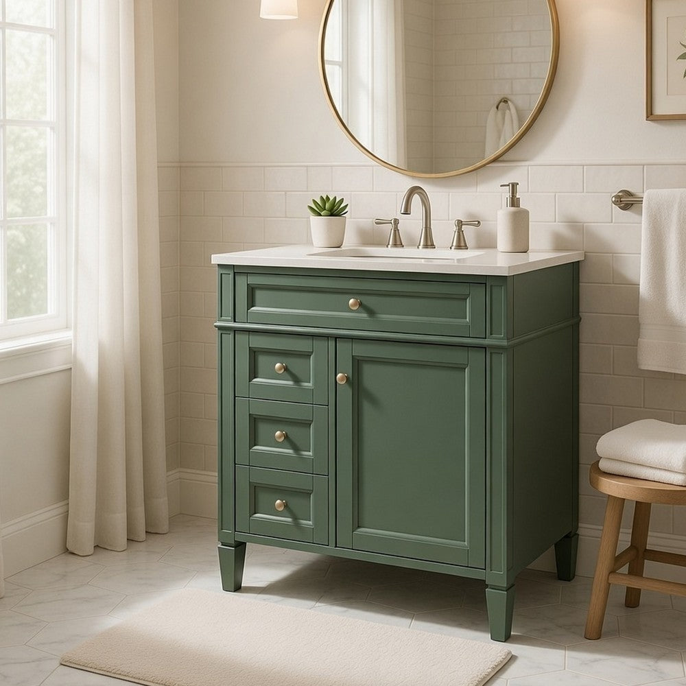 Zake Bathroom Vanity Cabinet with Tip-Out Drawers | Green Wood 30"