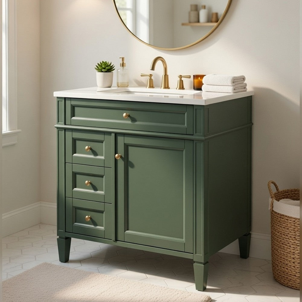 Zake Bathroom Vanity Cabinet with Tip-Out Drawers | Green Wood 30"