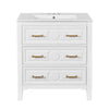 Solan 30" Bathroom Vanity with Ceramic Sink | Gold Handles | White Wood