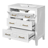 Solan 30" Bathroom Vanity with Ceramic Sink | Gold Handles | White Wood