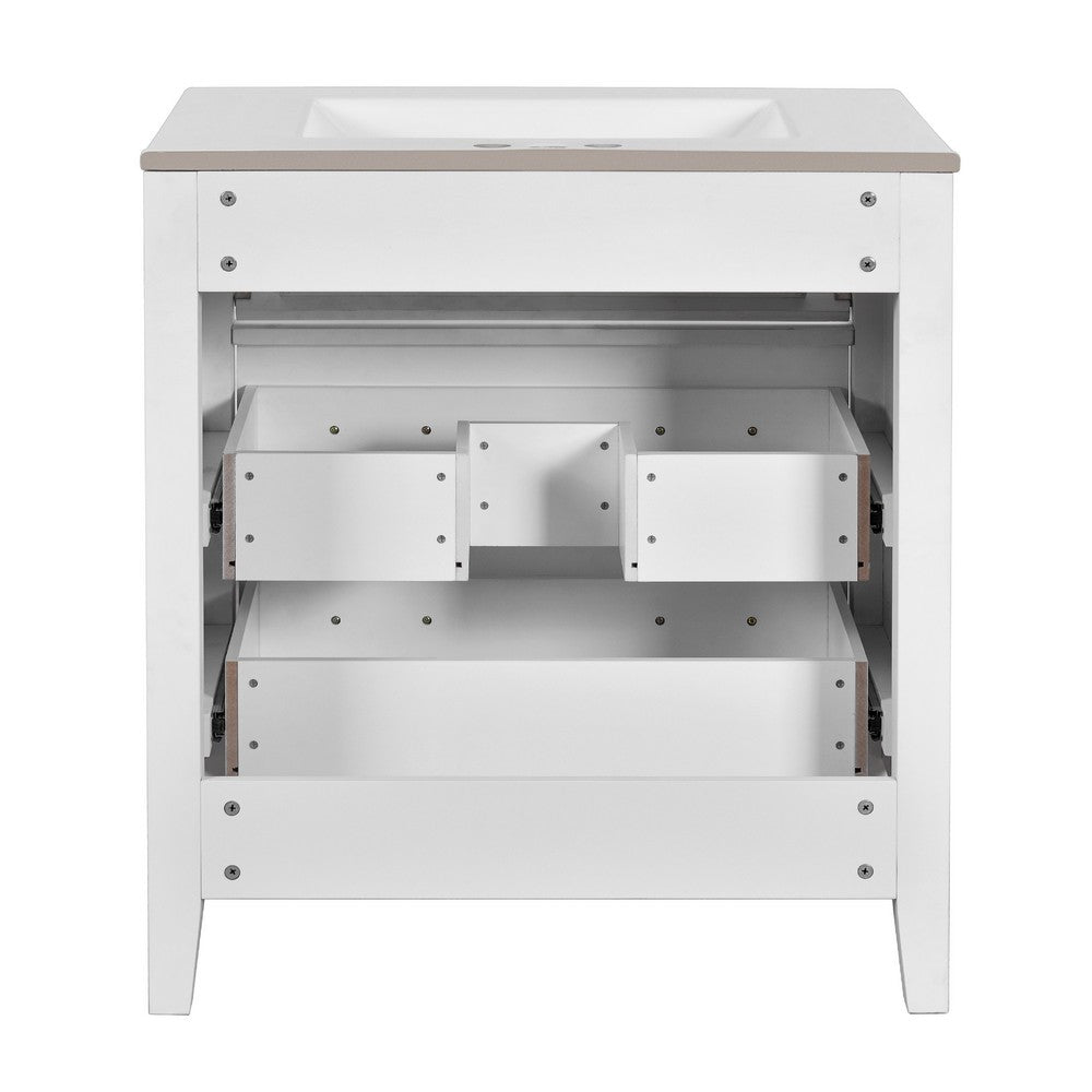 Solan 30" Bathroom Vanity with Ceramic Sink | Gold Handles | White Wood