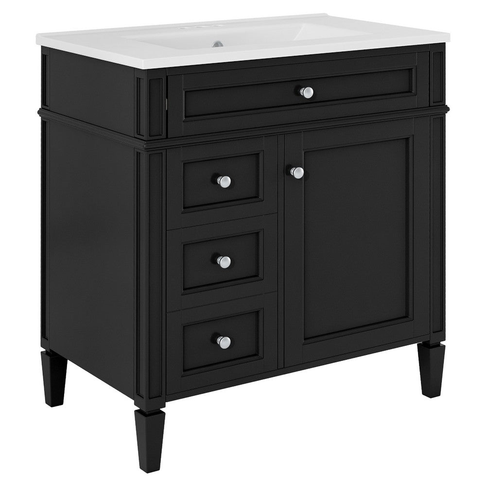 Asher Bathroom Vanity with Ceramic Sink | Smart Storage | Black Wood 30"