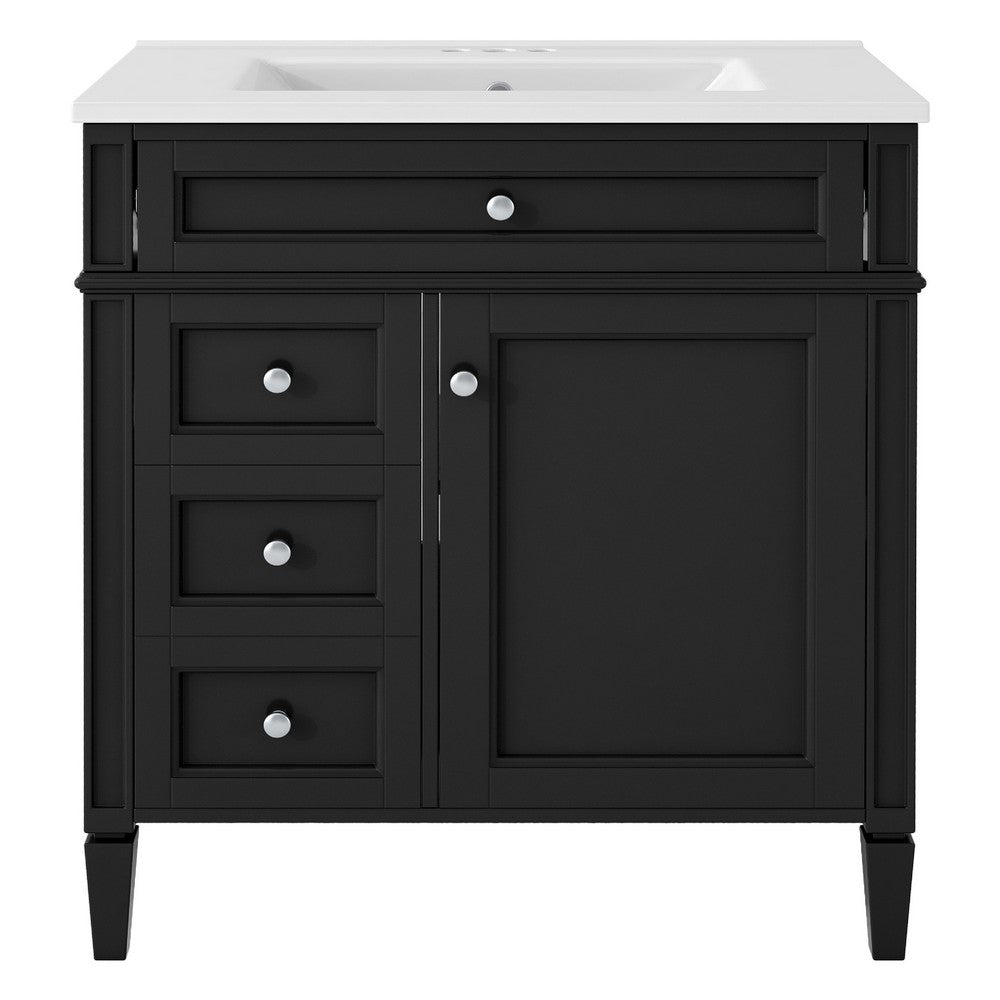 Asher Bathroom Vanity with Ceramic Sink | Smart Storage | Black Wood 30"