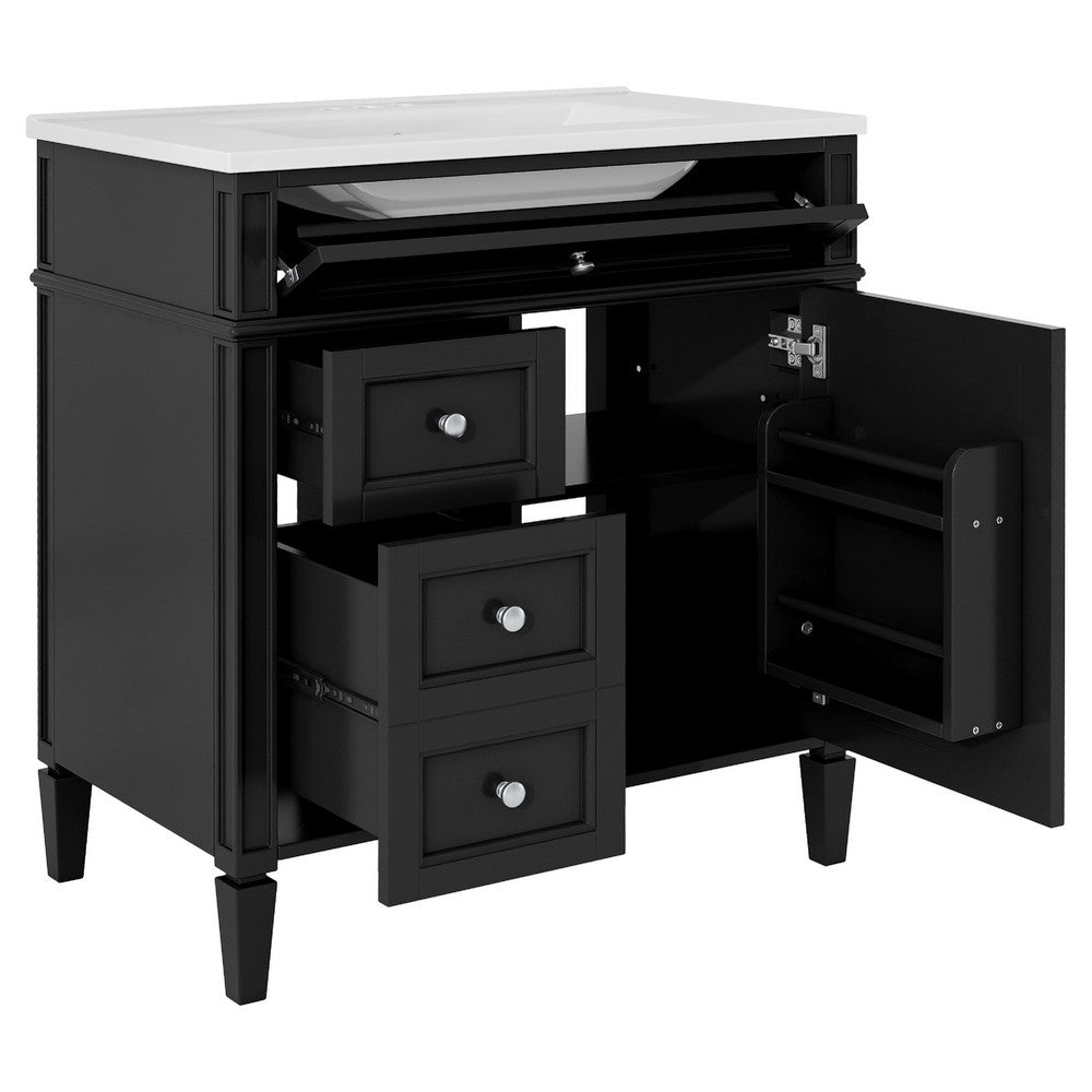 Asher Bathroom Vanity with Ceramic Sink | Smart Storage | Black Wood 30"