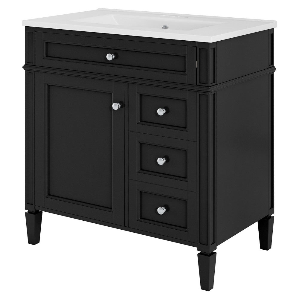 Asher Bathroom Vanity with Ceramic Sink | Smart Storage | Black Wood 30"