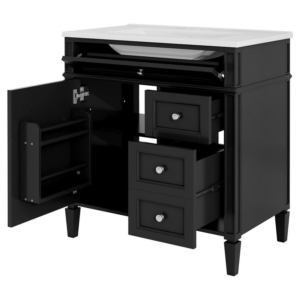 Asher Bathroom Vanity with Ceramic Sink | Smart Storage | Black Wood 30"