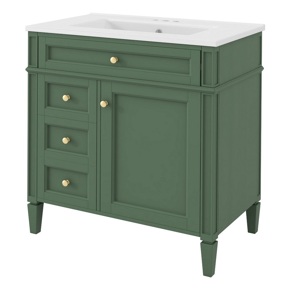 Asher Bathroom Vanity with Ceramic Sink | Smart Storage | Green Wood 30"