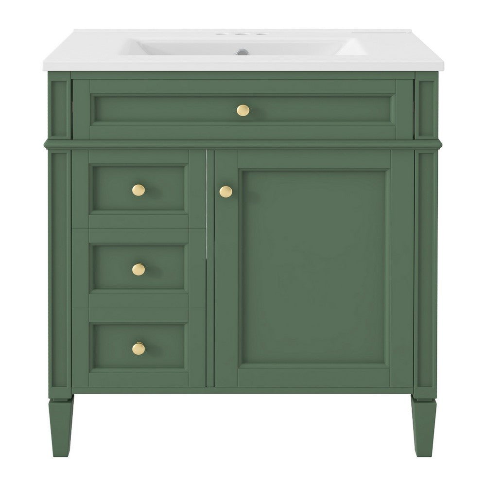 Asher Bathroom Vanity with Ceramic Sink | Smart Storage | Green Wood 30"