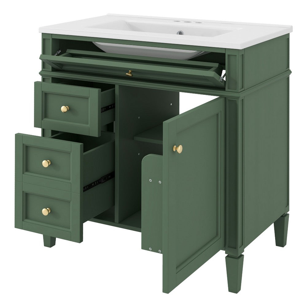 Asher Bathroom Vanity with Ceramic Sink | Smart Storage | Green Wood 30"