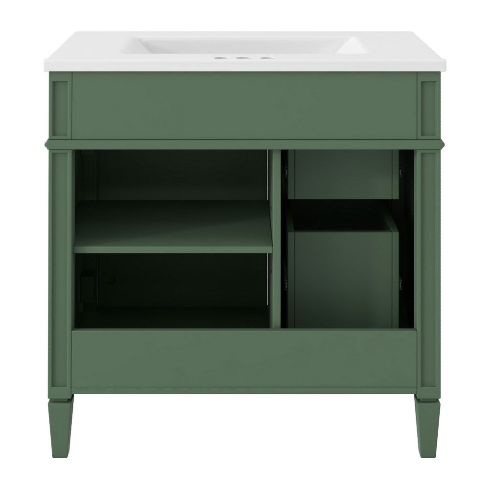 Asher Bathroom Vanity with Ceramic Sink | Smart Storage | Green Wood 30"