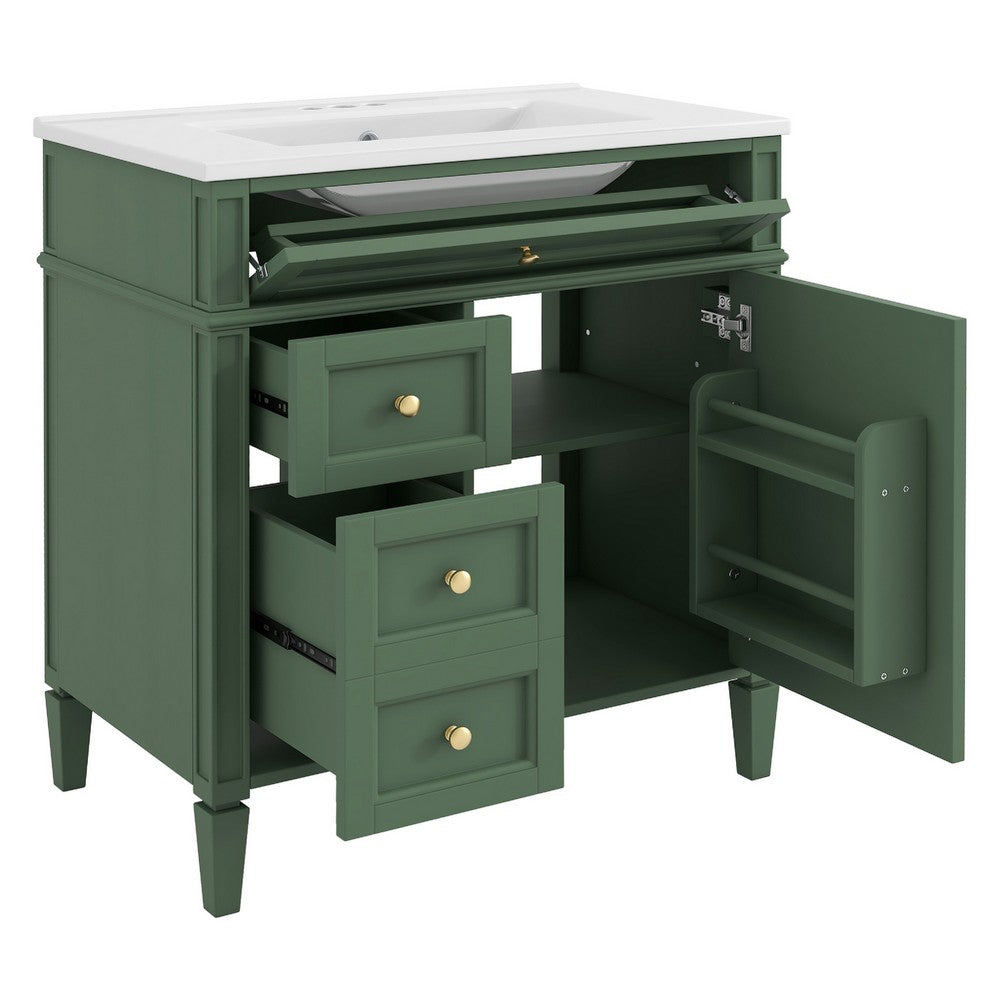 Asher Bathroom Vanity with Ceramic Sink | Smart Storage | Green Wood 30"