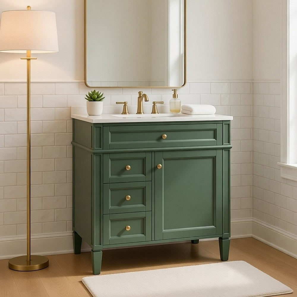 Asher Bathroom Vanity with Ceramic Sink | Smart Storage | Green Wood 30"